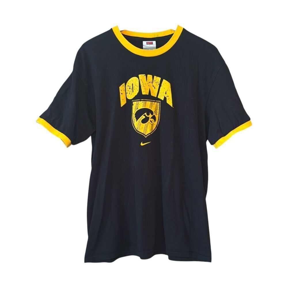 NIKE Y2K Team Iowa Hawkeyes 2000s Ringer T-Shirt Black & Gold